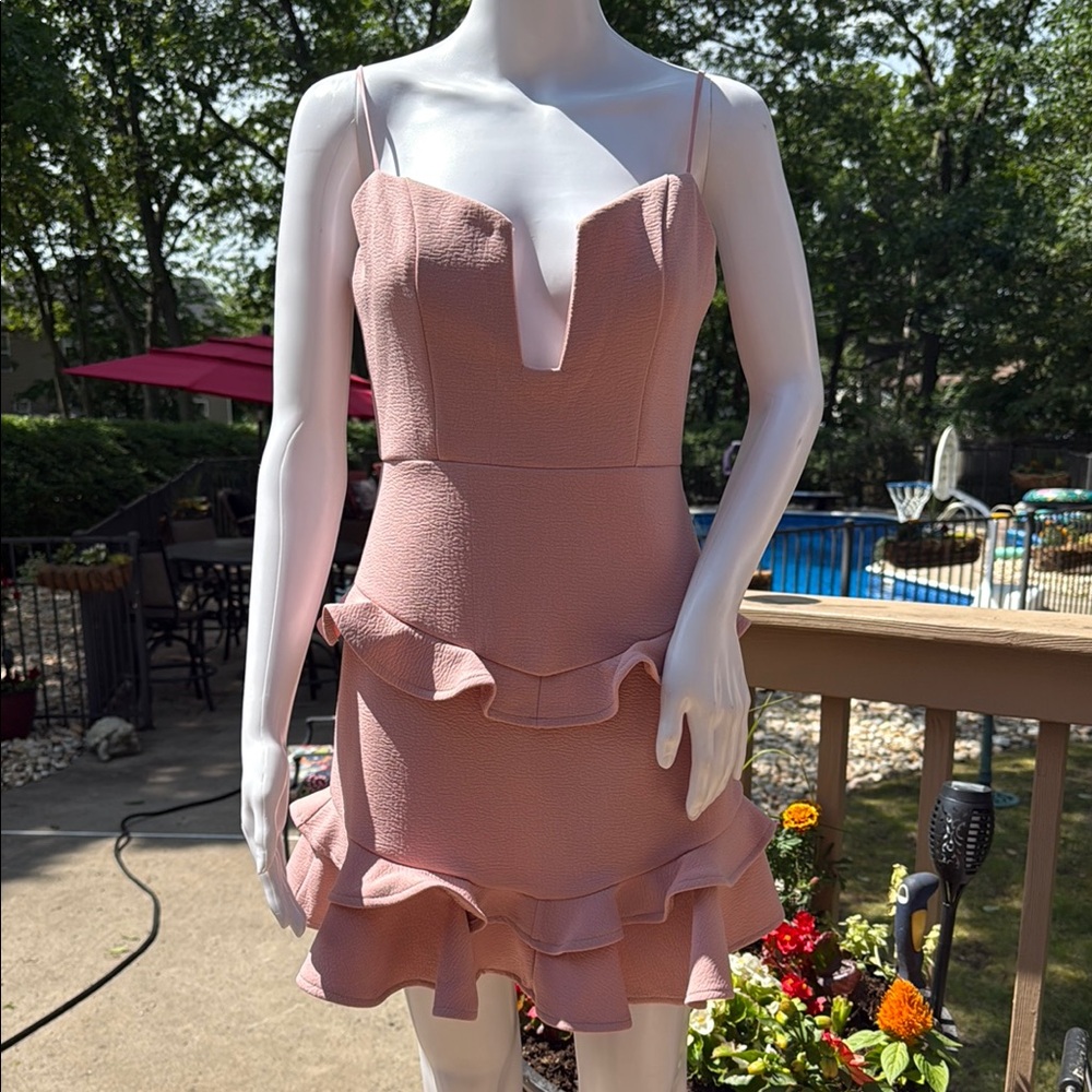 Pink Ruffled Asymmetrical Bodycon Mini Dress